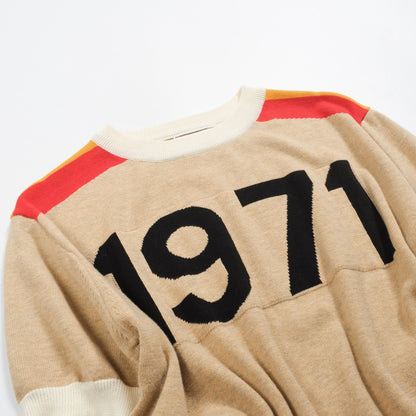 Men's Vintage Khaki Knitted Jacquard T-shirt with Gold Thread 1971