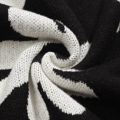 Vintage Black Floral Knit Cardigan for Men