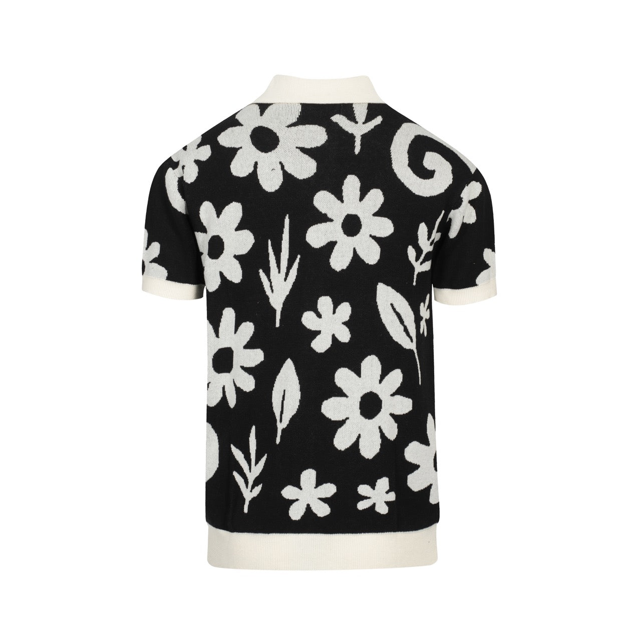 Vintage Black Floral Knit Cardigan for Men