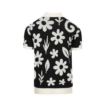 Vintage Black Floral Knit Cardigan for Men