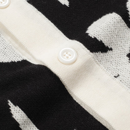 Vintage Black Floral Knit Cardigan for Men