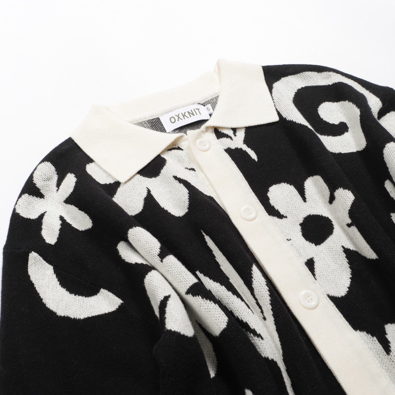 Vintage Black Floral Knit Cardigan for Men