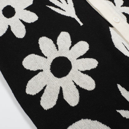 Vintage Black Floral Knit Cardigan for Men