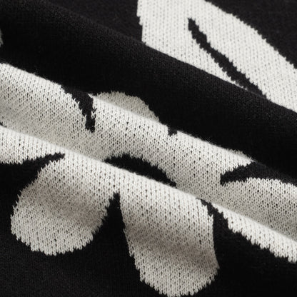 Vintage Black Floral Knit Cardigan for Men