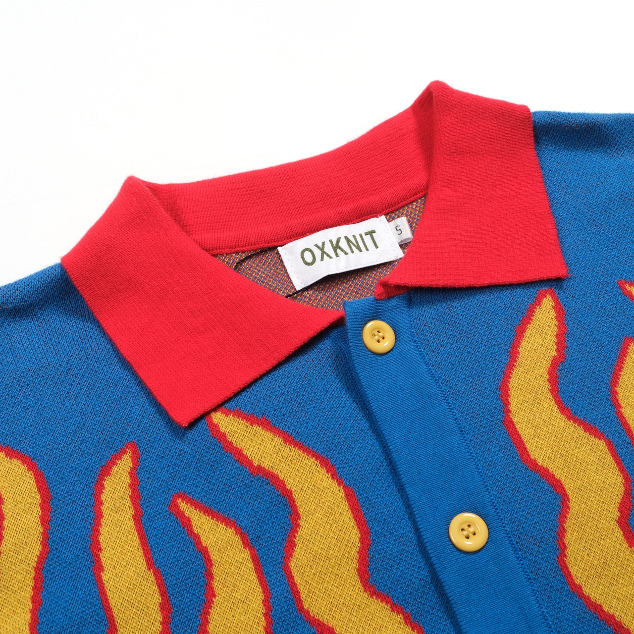 Retro blue flames jacquard knit shirt for men