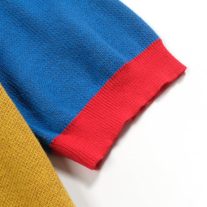 Retro blue flames jacquard knit shirt for men