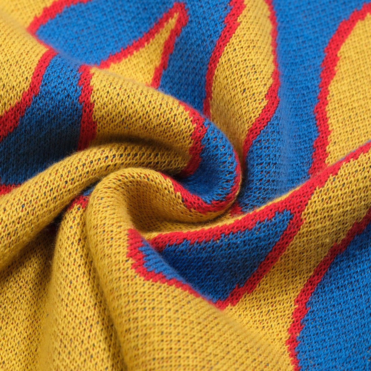 Retro blue flames jacquard knit shirt for men