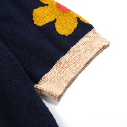 Vintage jacquard knitted V-neck floral shirt for men