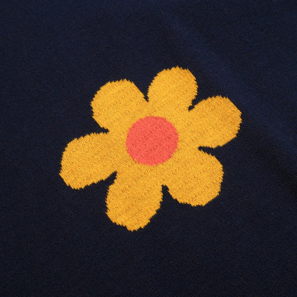 Vintage jacquard knitted V-neck floral shirt for men