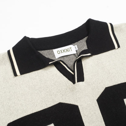 Beige Jacquard Polo for Men with "89" V Pattern