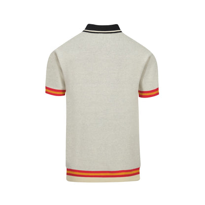Beige Jacquard Polo for Men with "89" V Pattern