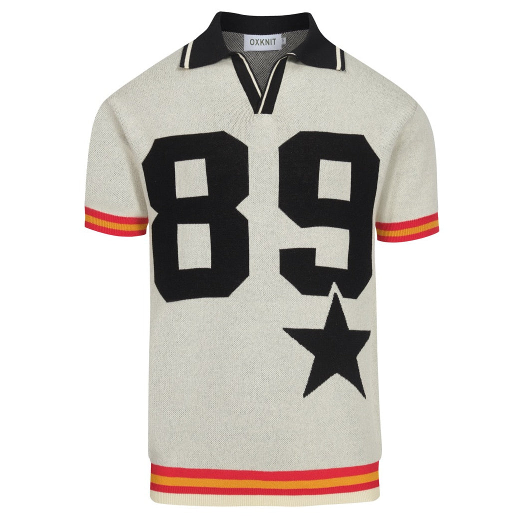 Beige Jacquard Polo for Men with "89" V Pattern