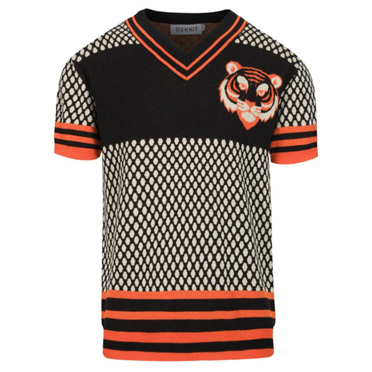 Retro Jacquard Knit V-Neck T-Shirt for Men