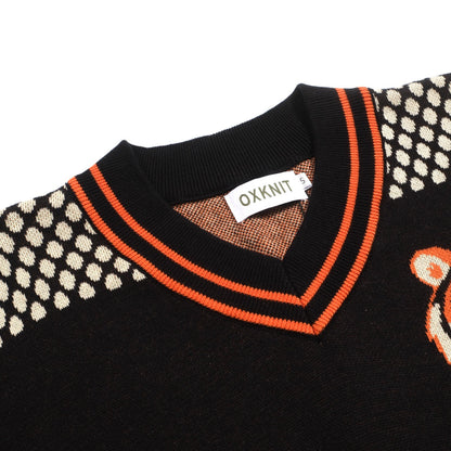 Retro Jacquard Knit V-Neck T-Shirt for Men