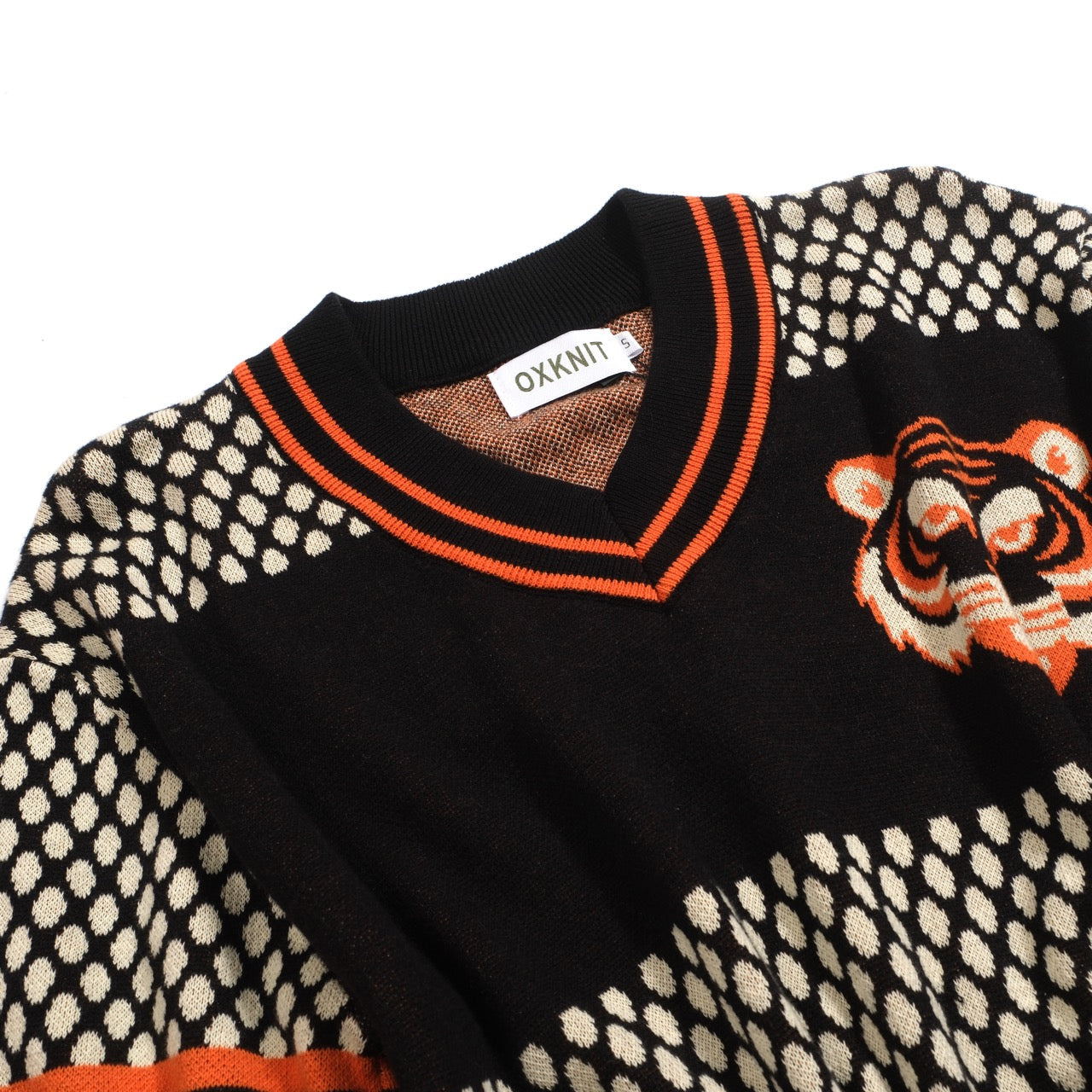 Retro Jacquard Knit V-Neck T-Shirt for Men