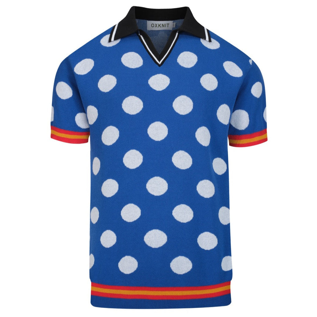 Retro blue polka dot jacquard polo for men