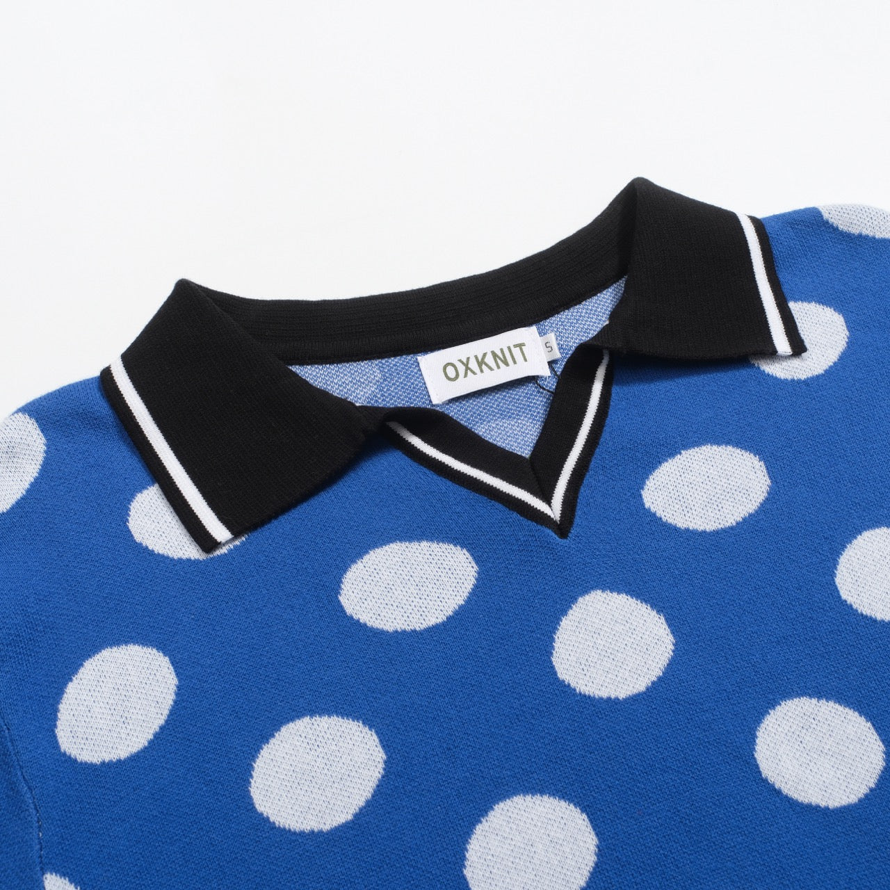 Retro blue polka dot jacquard polo for men