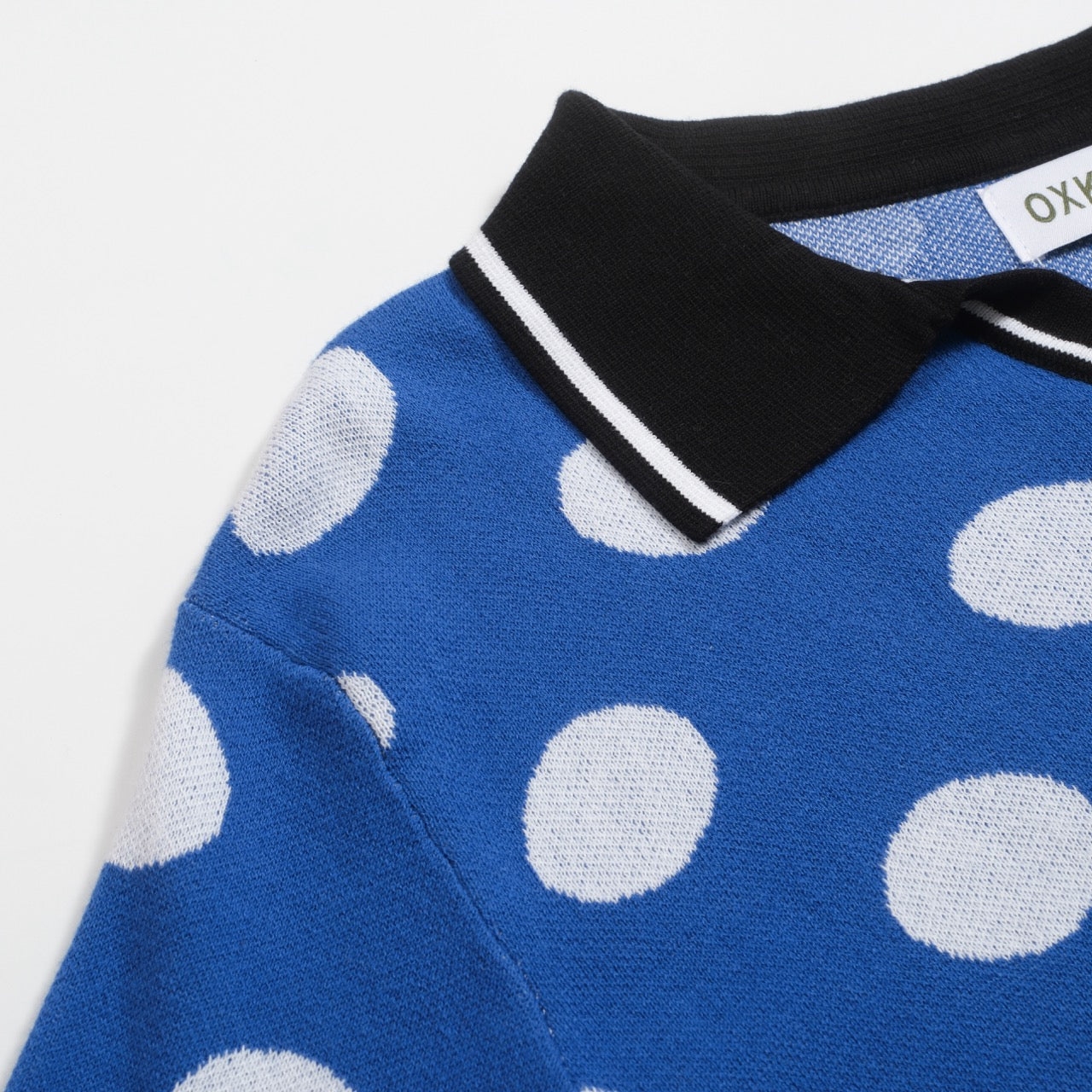 Retro blue polka dot jacquard polo for men
