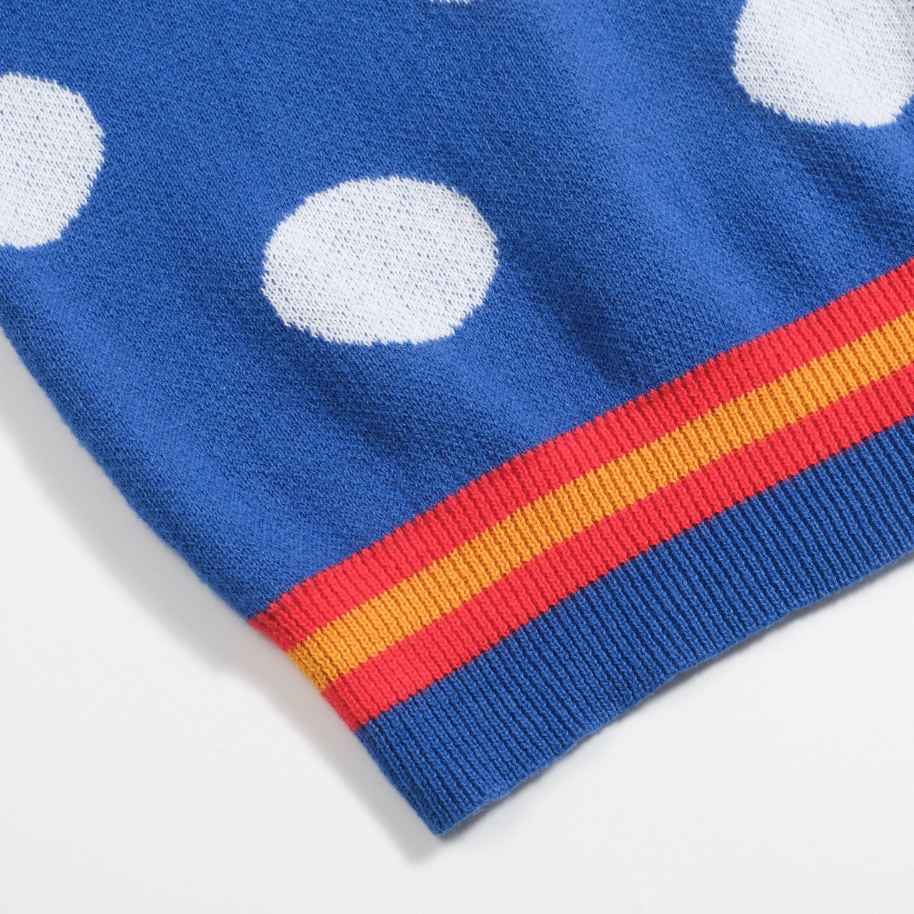 Retro blue polka dot jacquard polo for men