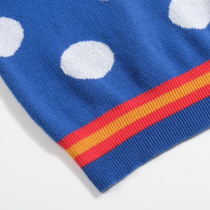 Retro blue polka dot jacquard polo for men