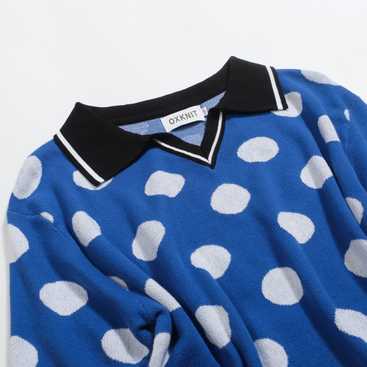 Retro blue polka dot jacquard polo for men