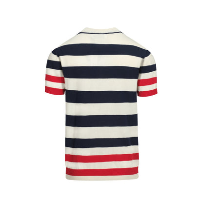 Navy striped animal embroidery knitted T-shirt for men
