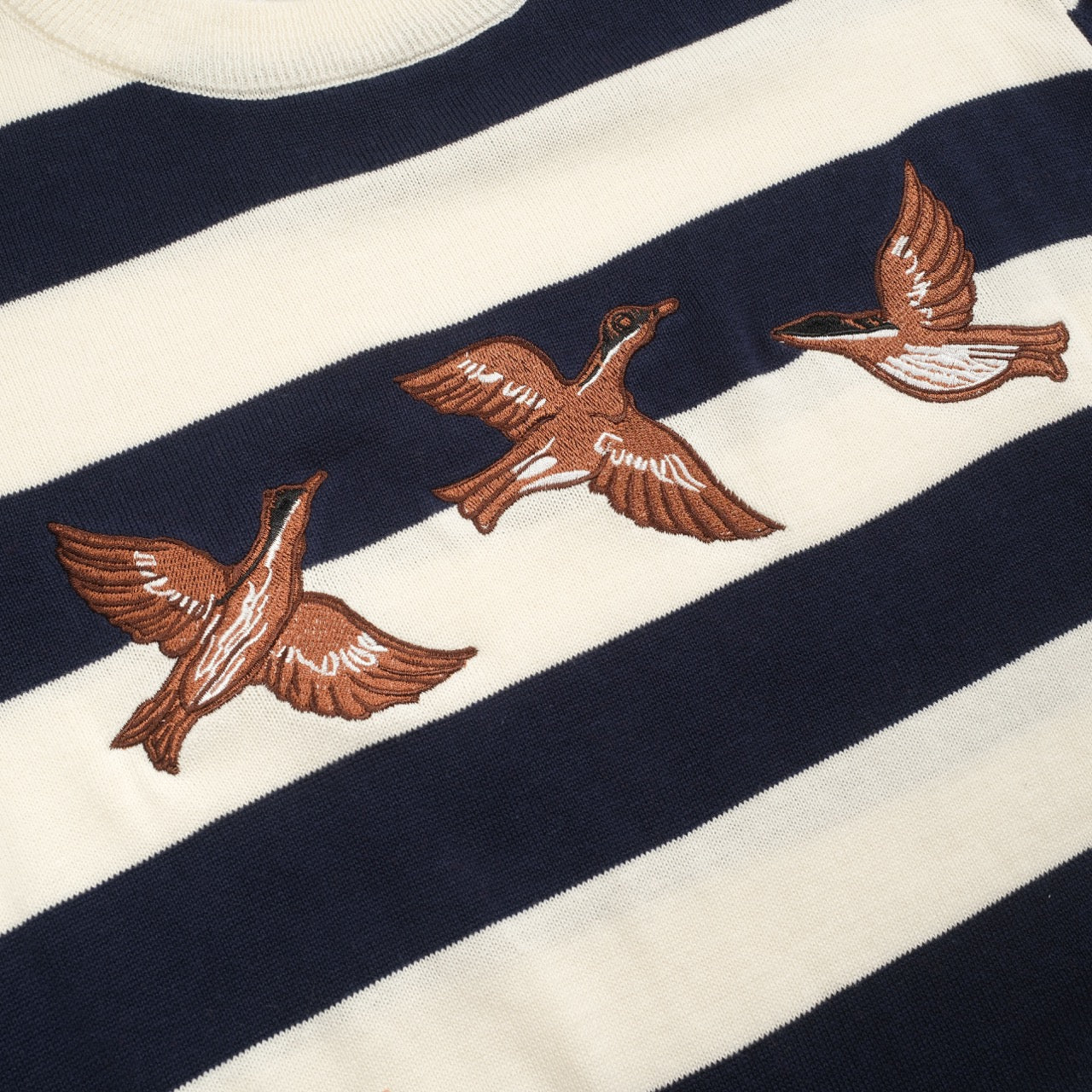 Navy striped animal embroidery knitted T-shirt for men
