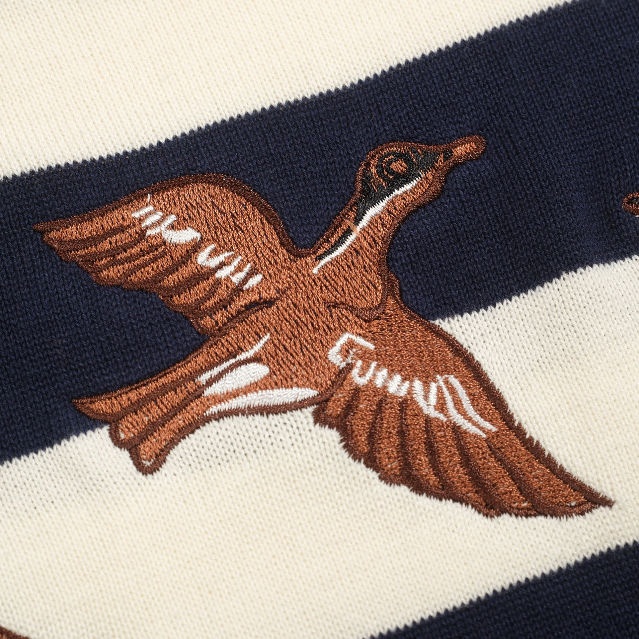 Navy striped animal embroidery knitted T-shirt for men