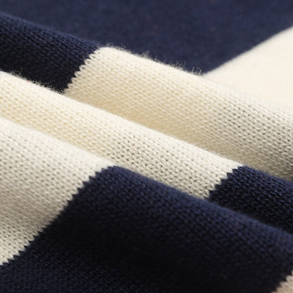 Navy striped animal embroidery knitted T-shirt for men