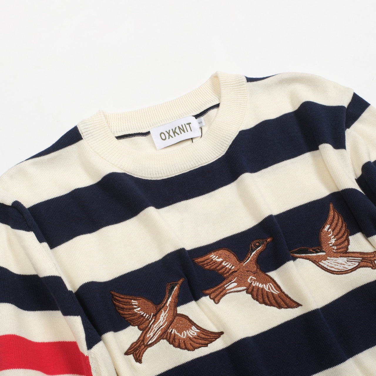 Navy striped animal embroidery knitted T-shirt for men