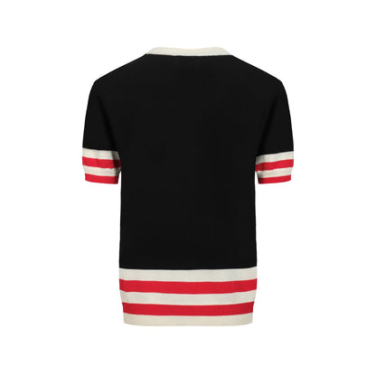 Black knitted T-shirt for men with cat embroidery