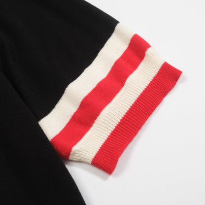 Black knitted T-shirt for men with cat embroidery