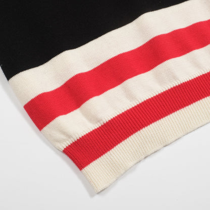 Black knitted T-shirt for men with cat embroidery