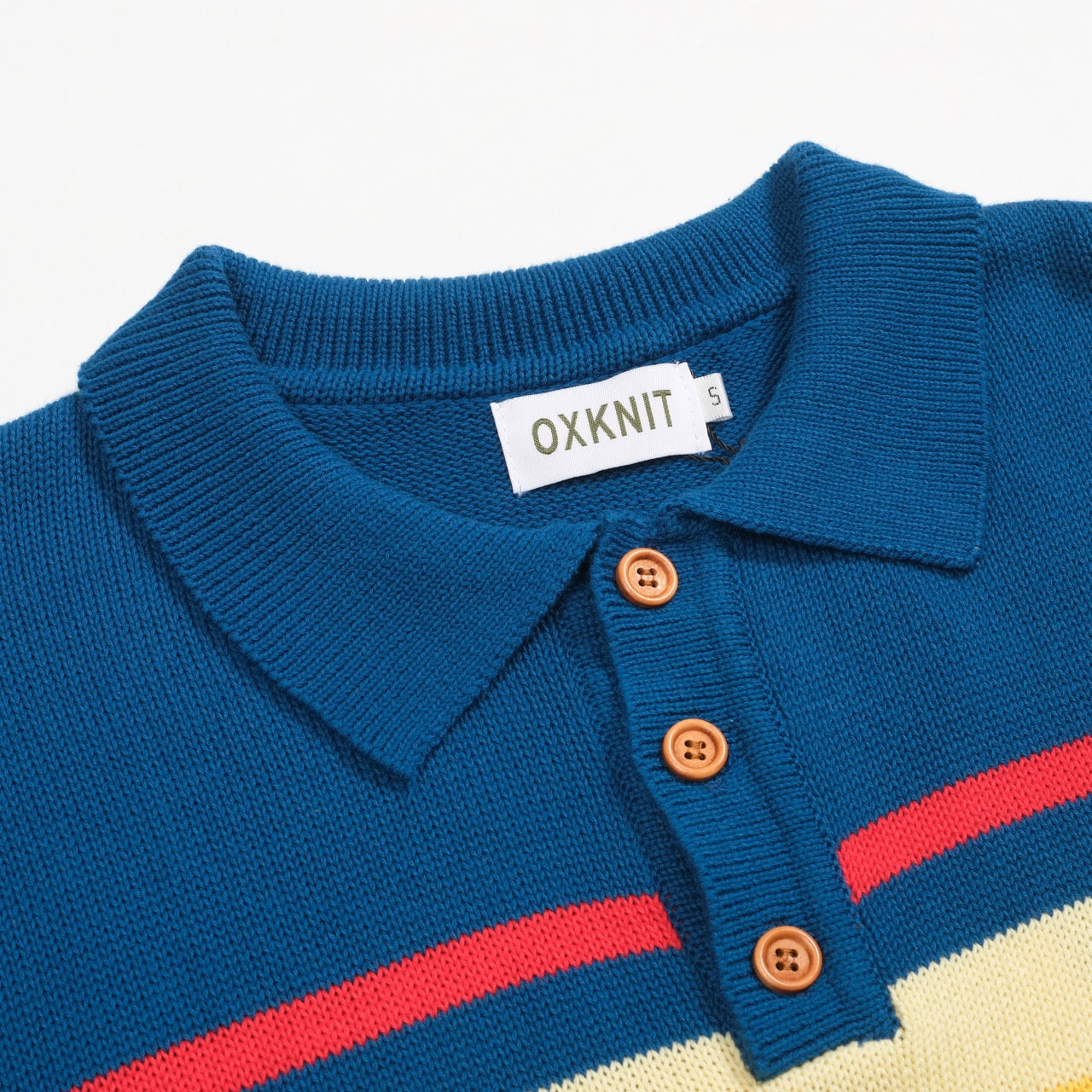 Retro striped blue knitted polo for men