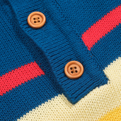 Retro striped blue knitted polo for men