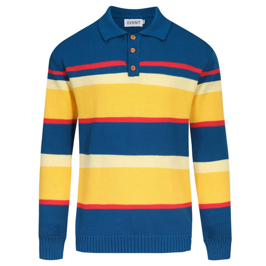 Retro striped blue knitted polo for men