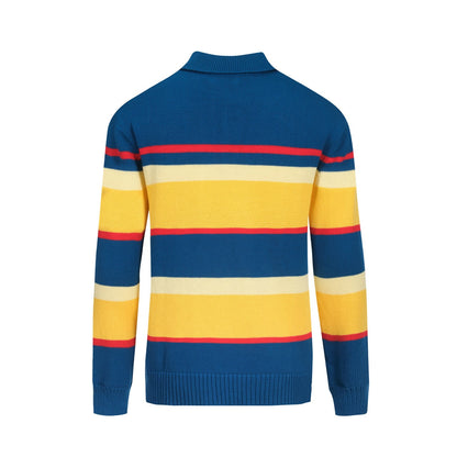 Retro striped blue knitted polo for men