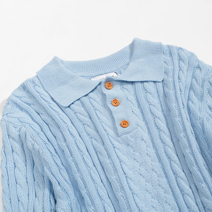 Fashionable Blue Textured Knitted Polo for Men