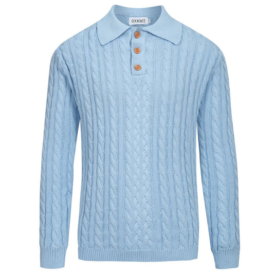 Fashionable Blue Textured Knitted Polo for Men