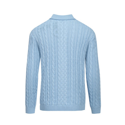 Fashionable Blue Textured Knitted Polo for Men