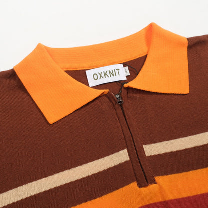 1960s Brown Striped Knitted Polo