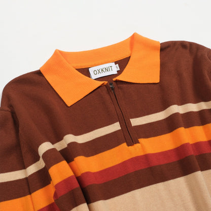 1960s Brown Striped Knitted Polo