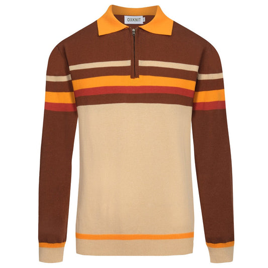 1960s Brown Striped Knitted Polo