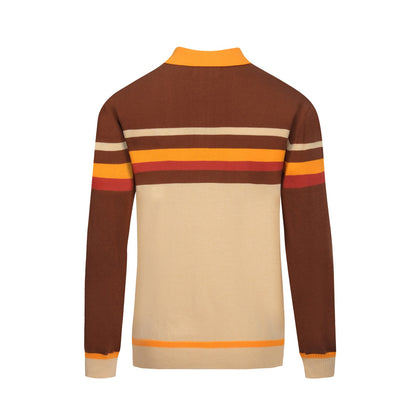 1960s Brown Striped Knitted Polo