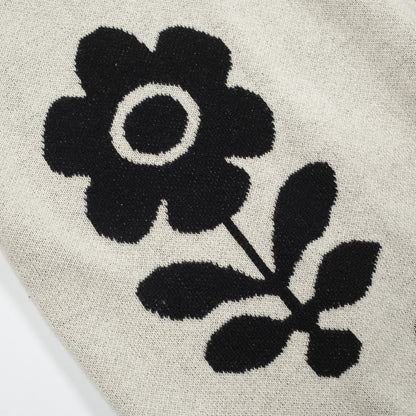 Vintage Black Knitted Flower Cardigan for Men