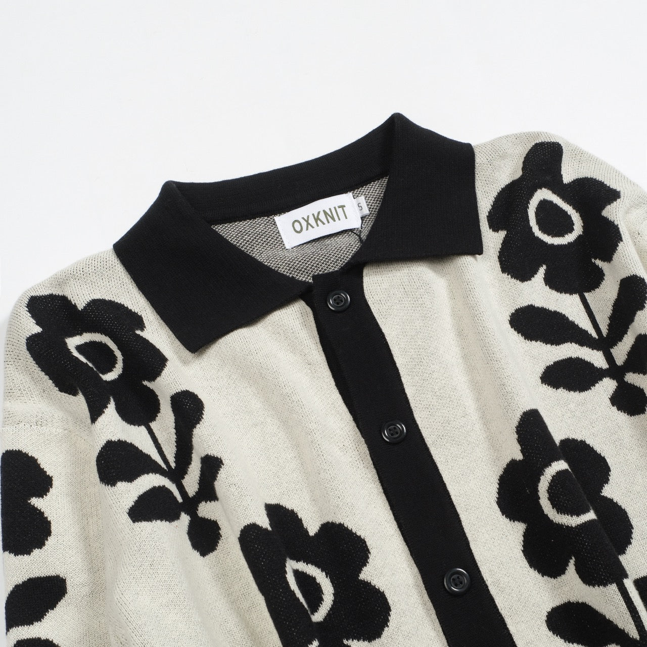 Vintage Black Knitted Flower Cardigan for Men