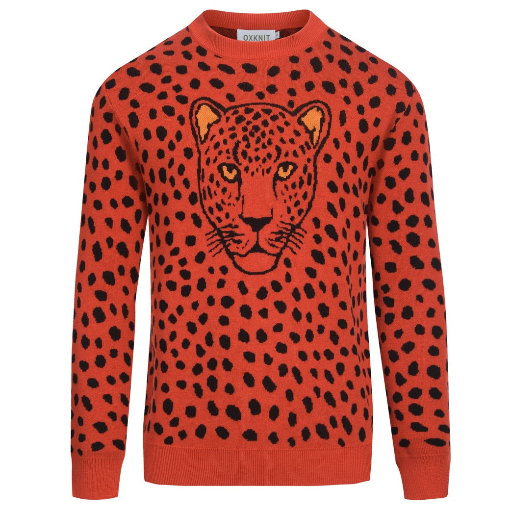 Red leopard vintage jacquard jumper for men