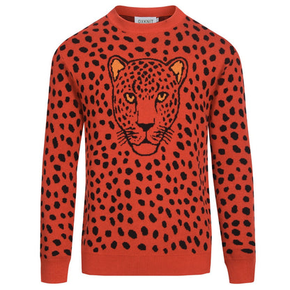 Red leopard vintage jacquard jumper for men