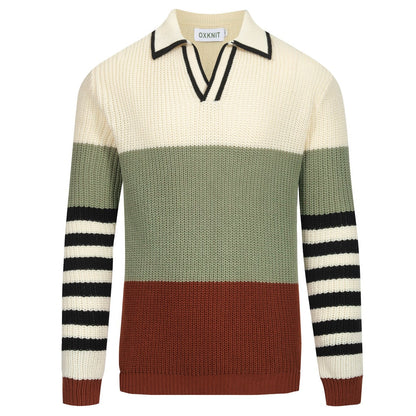 Vintage striped knitted polo for men