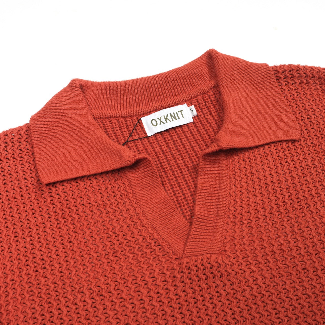 Vintage V-neck knitted polo in brown-orange wool